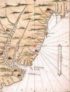 Mapa de Alonso de Santa Cruz (siglo XVI) en el que puede apreciarse la Banda Oriental del Río de la Plata.