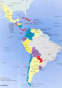 La Hispanoamérica actual, fragmentada en 18 repúblicas por el imperialismo anglosajón. De unirse, sería una formidable superpotencia.