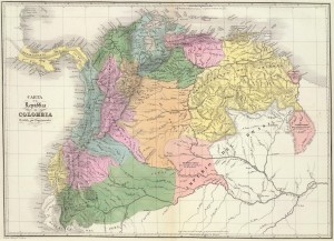 La República de Colombia en 1824. La "Gran Colombia" fue concebida como la primera etapa en el proceso de unificación de toda Hispanoamérica, ideado en un principio por Francisco de Miranda.