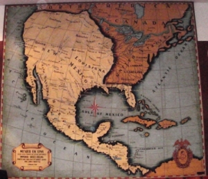 Mapa de México en 1794, que se exhibe en el Salón Principal de la Sociedad Mexicana de Geografía y Estadística. La fragmentación de Hispanoamérica tras la independencia provocó que un débil México perdiera la mayor parte de su territorio ante el empuje arrollador de Estados Unidos.