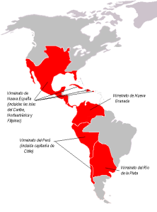 El Reino de Indias (Hispanoamérica) hacia finales del siglo XVIII. La que estaba destinada a ser una de las más extensas y poderosas naciones del mundo acabó fragmentándose en multitud de repúblicas.